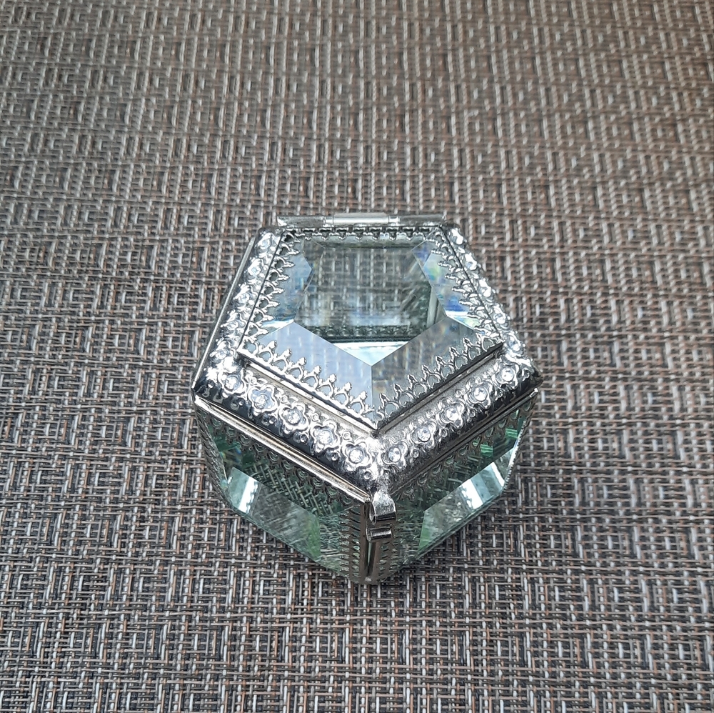 Nicole Miller Jewelry Box With Rhinestones and Beveled Glass